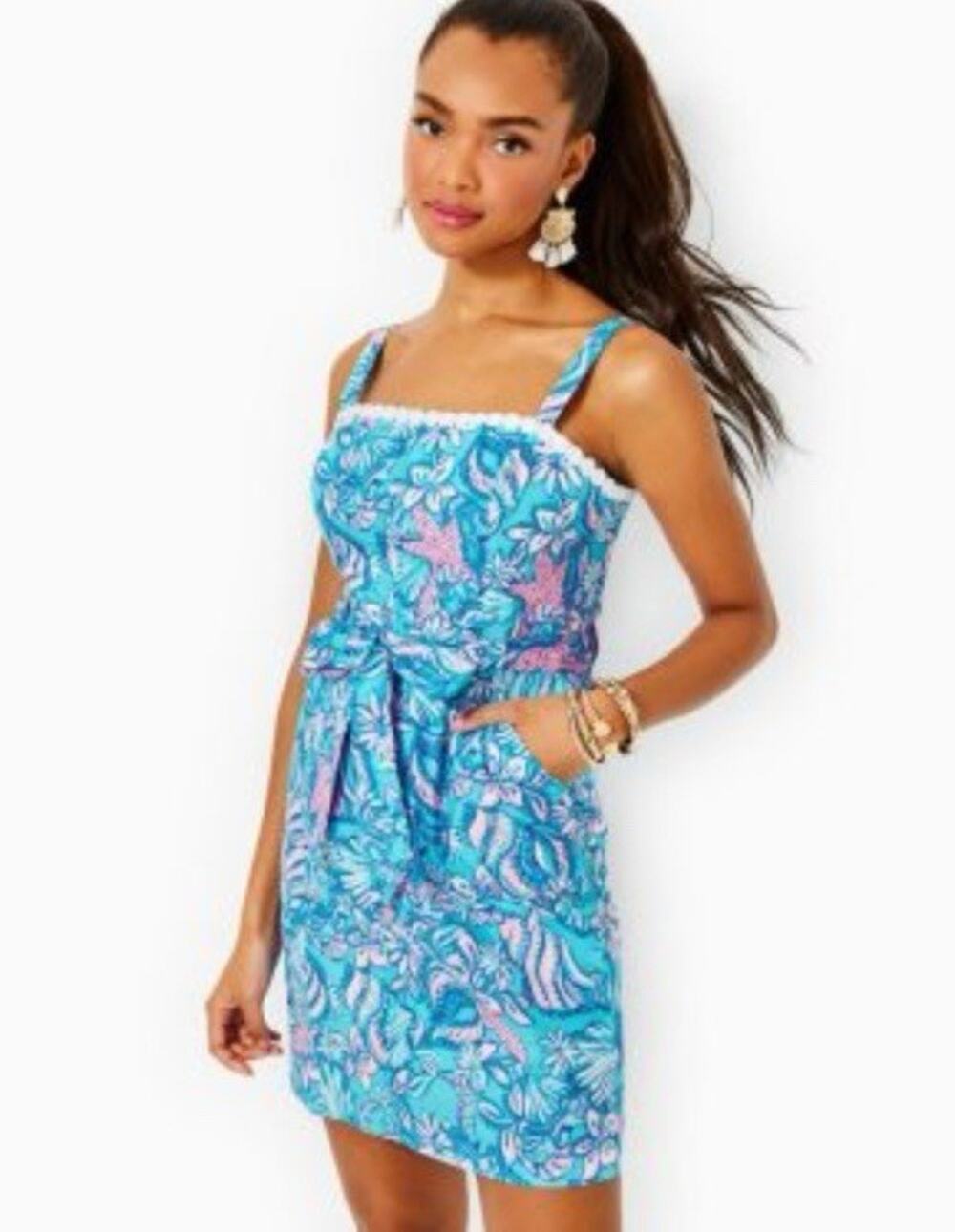 Lilly Pulitzer Kensington Amalfi Blue Sound Sirens 6 Just Wing It Smock Dress